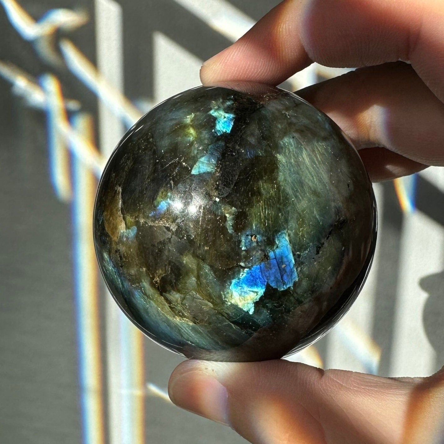 Labradorite Crystal Sphere | Natural Lab | Super Flashy Crystal Ball | Hand Carved | Meditation & Crystal Healing