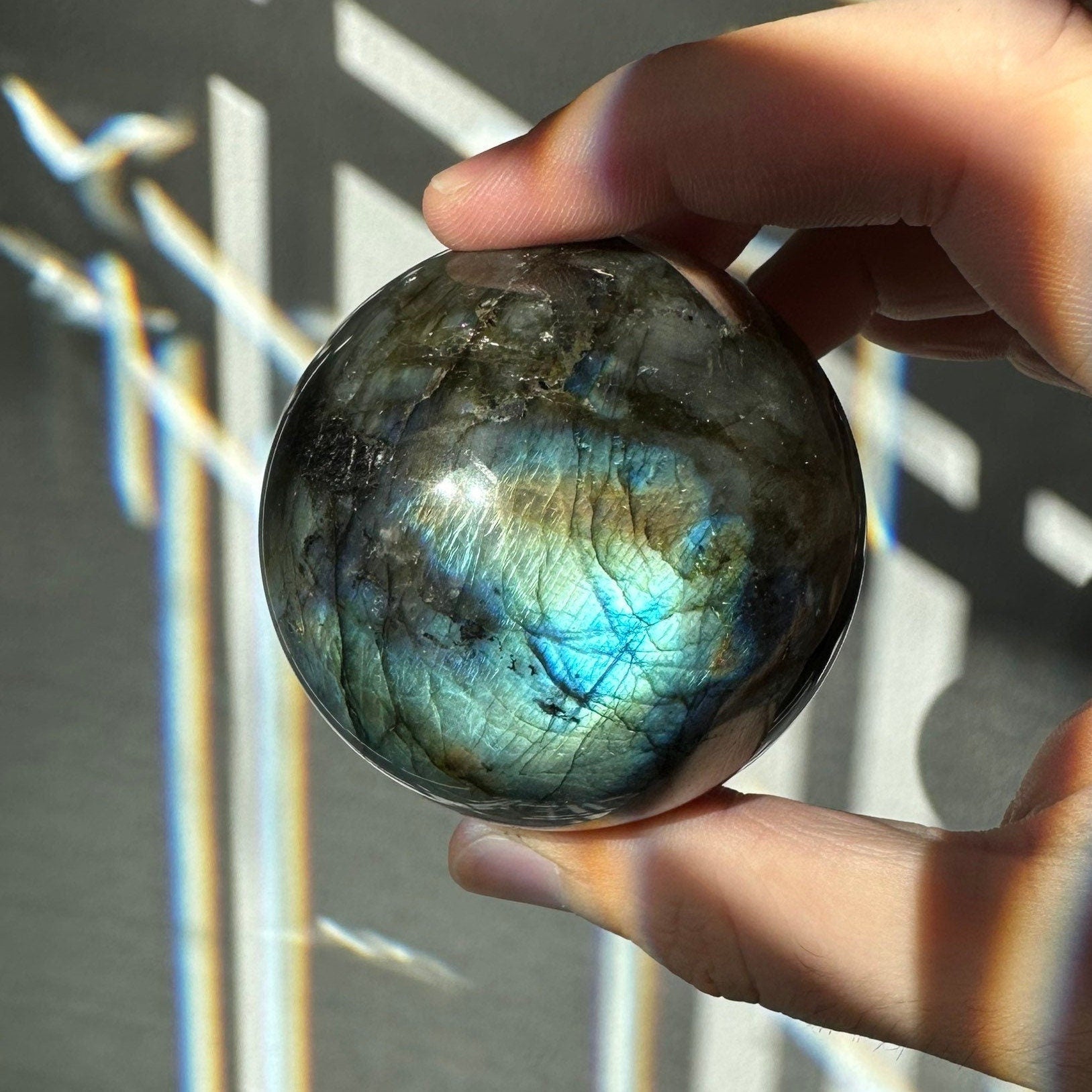 Labradorite Crystal Sphere | Natural Lab | Super Flashy Crystal Ball | Hand Carved | Meditation & Crystal Healing