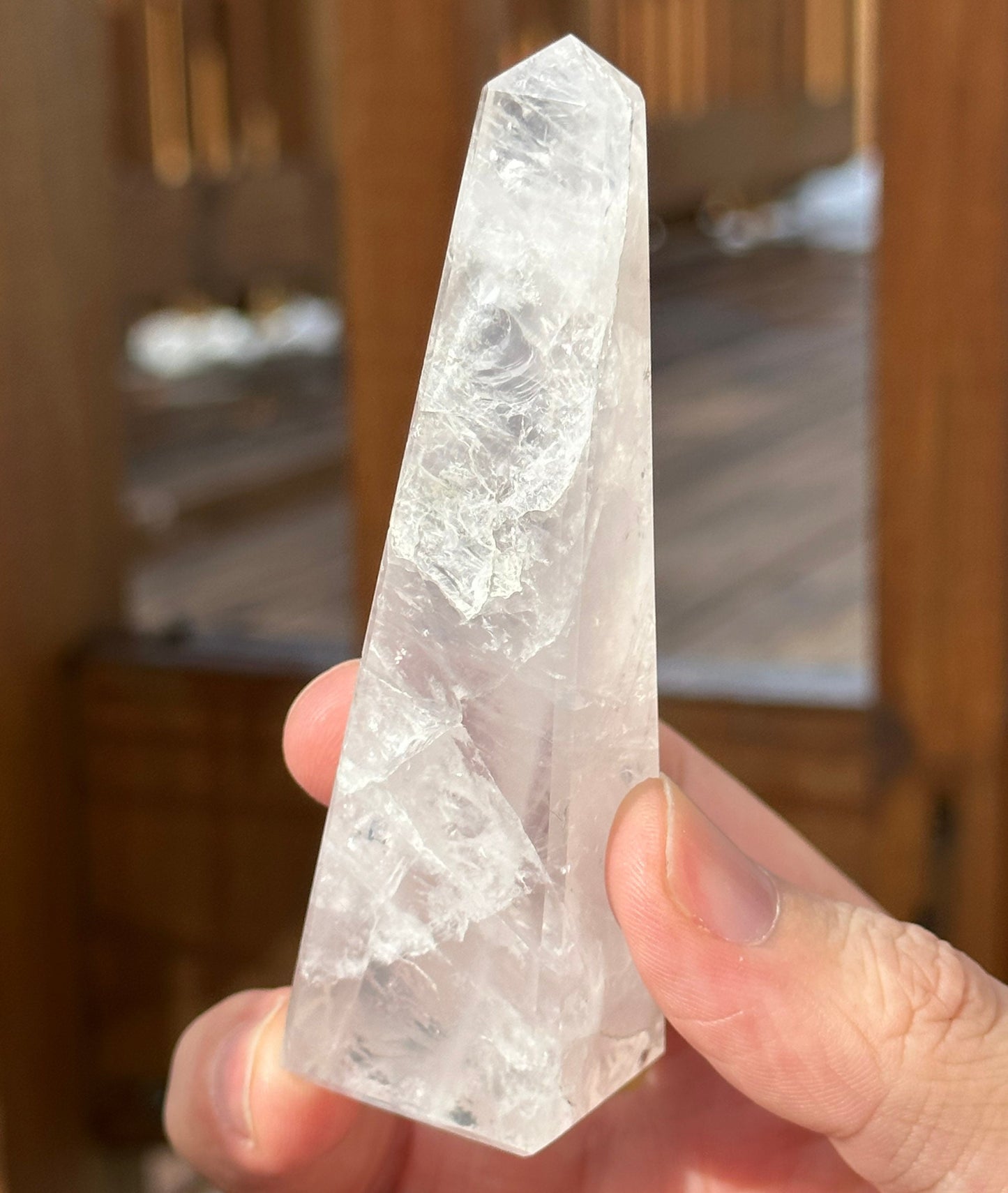 Soft Pink Milky Girasol Obelisk | Skinny Quartz Point | Light Color | Crystal Healing & Meditation