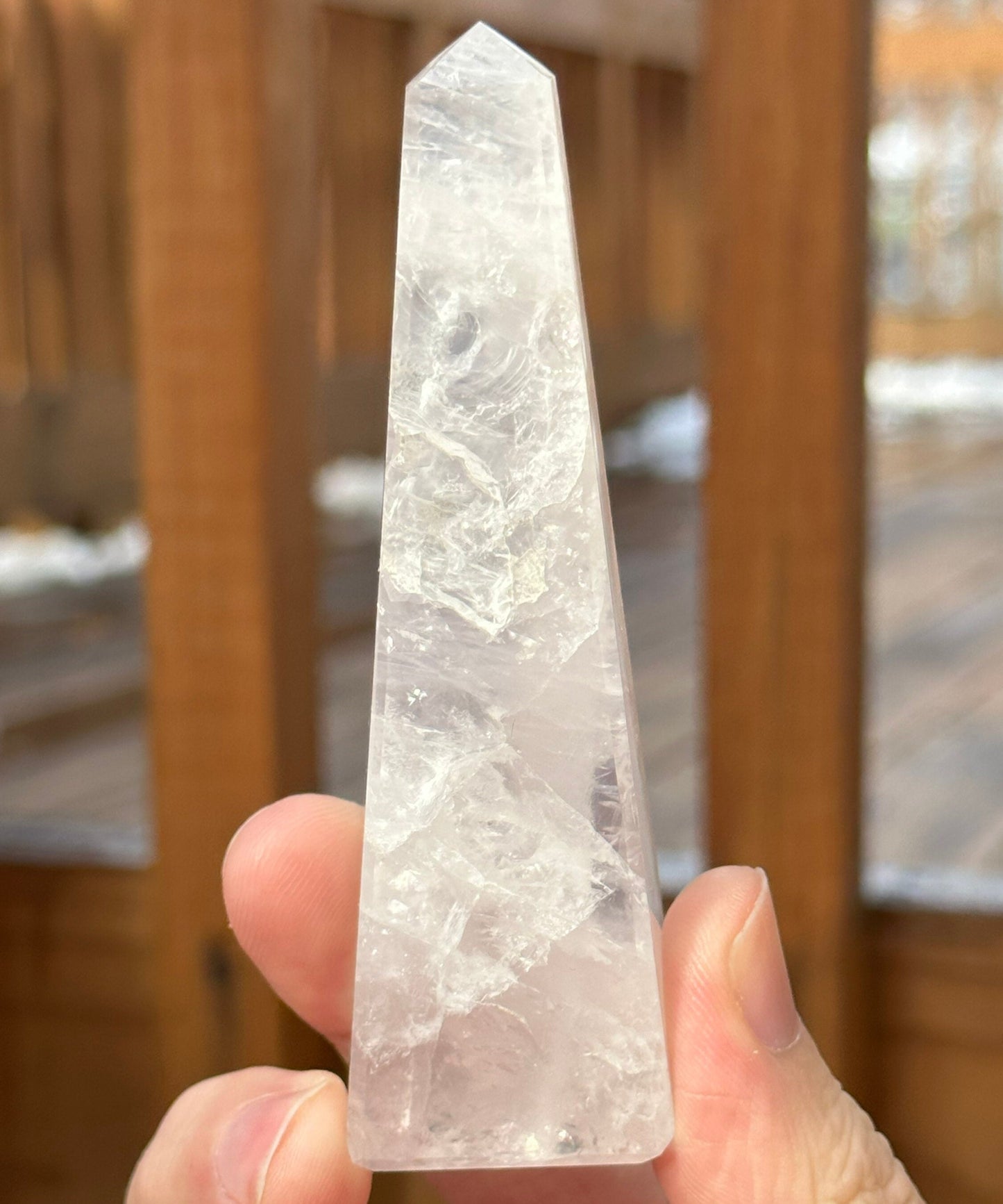 Soft Pink Milky Girasol Obelisk | Skinny Quartz Point | Light Color | Crystal Healing & Meditation