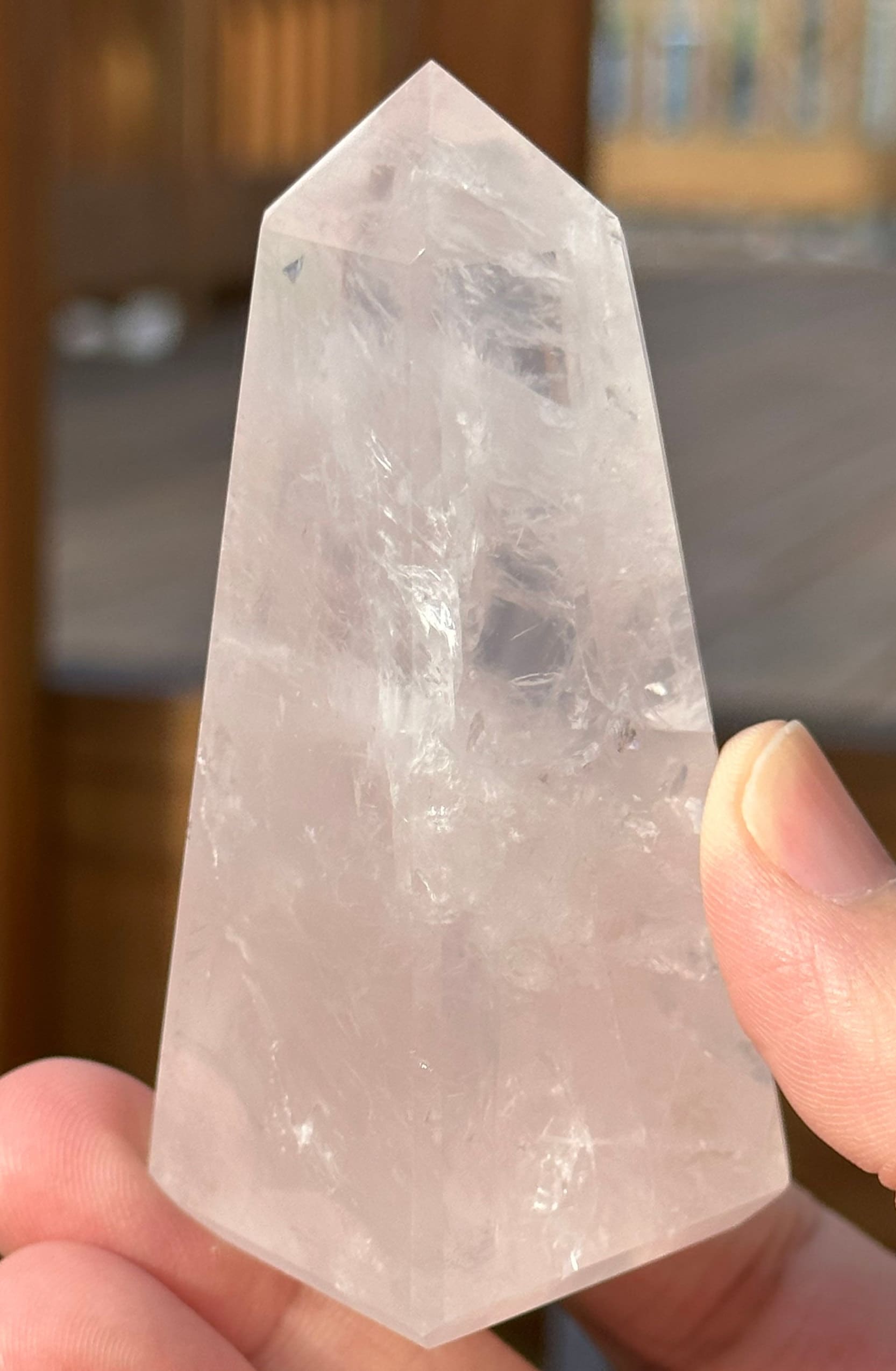 Soft Pink Milky Girasol Obelisk | Quartz Crystal Point | Light Color Tower | Crystal Healing & Meditation Wand