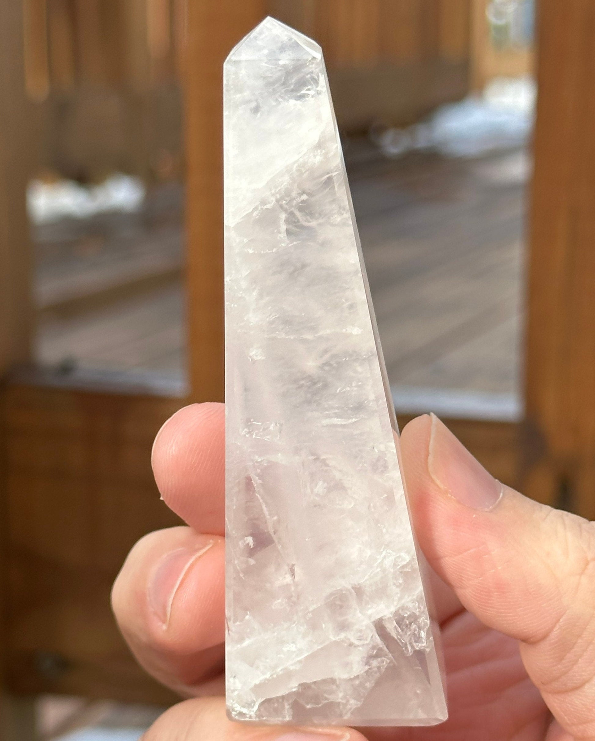 Soft Pink Milky Girasol Obelisk | Skinny Quartz Point | Light Color | Crystal Healing & Meditation