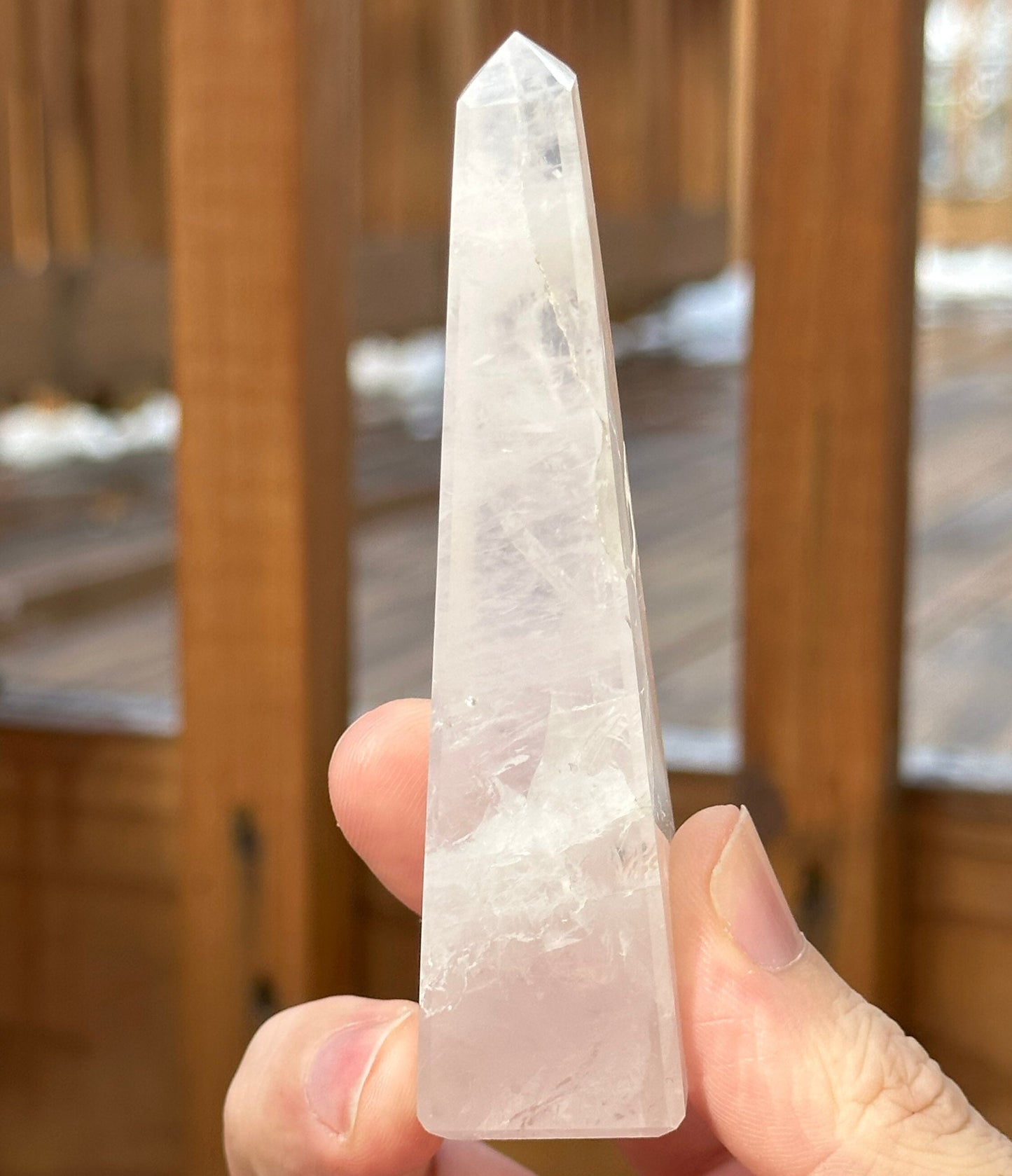 Soft Pink Milky Girasol Obelisk | Skinny Quartz Point | Light Color | Crystal Healing & Meditation