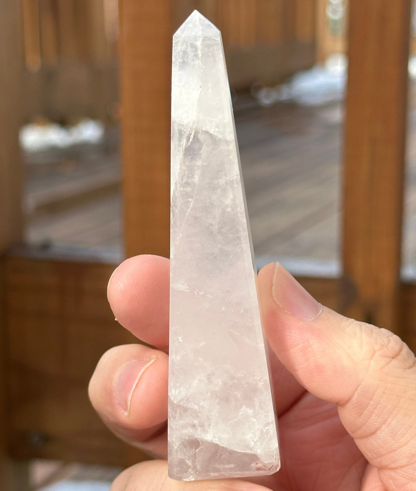 Soft Pink Milky Girasol Obelisk | Skinny Quartz Point | Light Color | Crystal Healing & Meditation