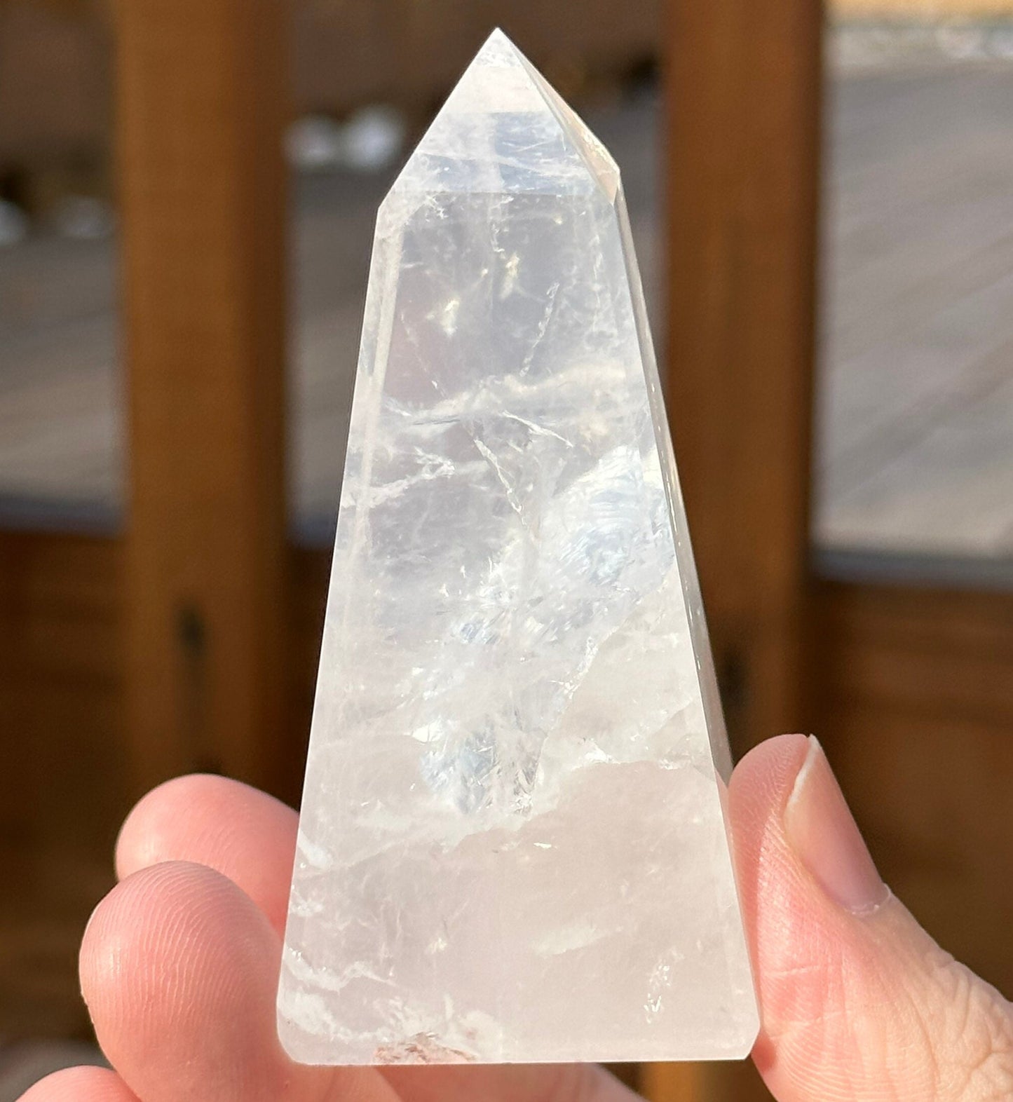 Soft Pink Milky Girasol Obelisk | Quartz Crystal Point | Light Color Tower | Crystal Healing & Meditation Wand