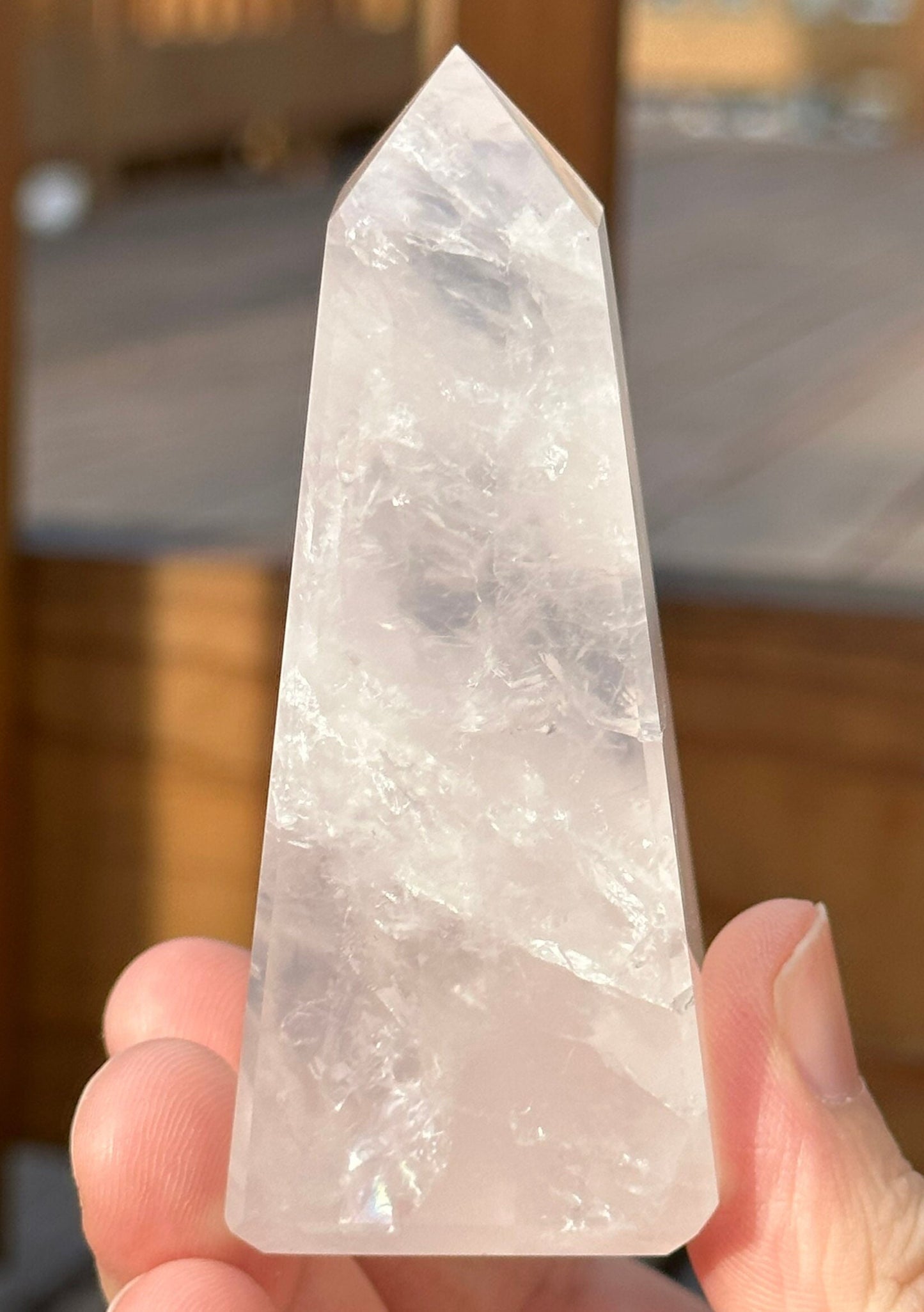 Soft Pink Milky Girasol Obelisk | Quartz Crystal Point | Light Color Tower | Crystal Healing & Meditation Wand