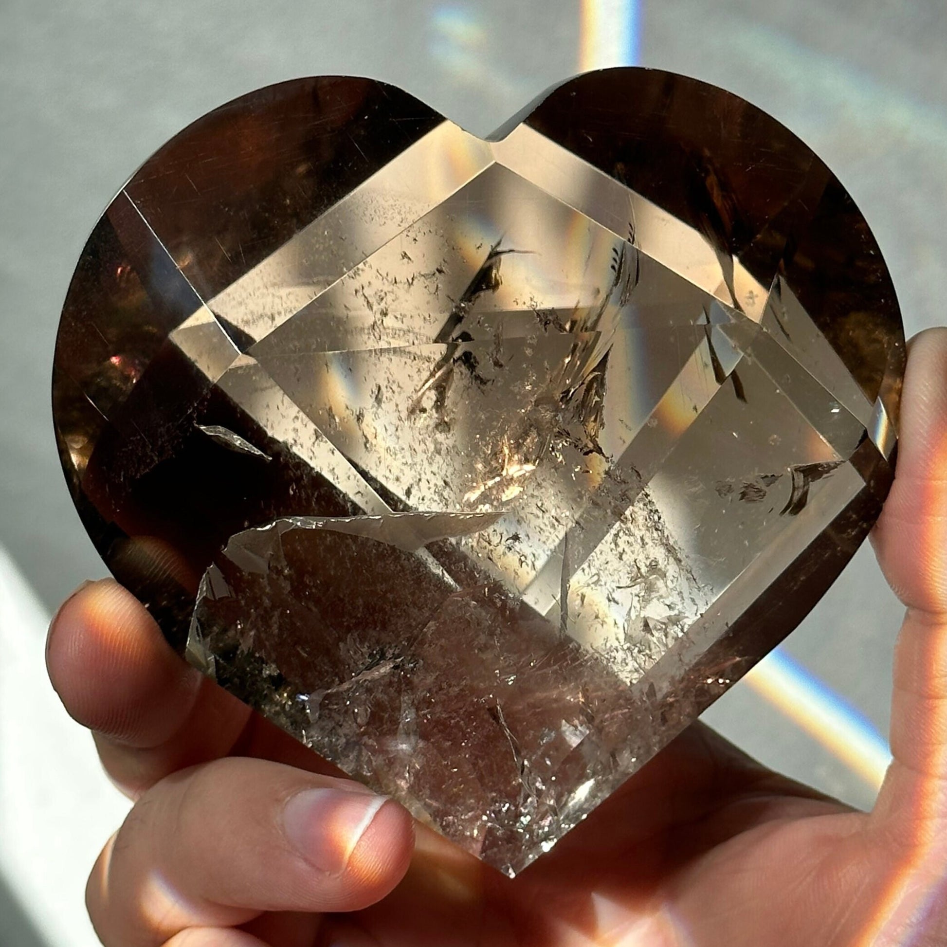 High Quality Smoky Quartz Crystal Heart | Rare Clarity | Hand Carved | Includes Stand | From Brazil | Crystal Healing & Meditation