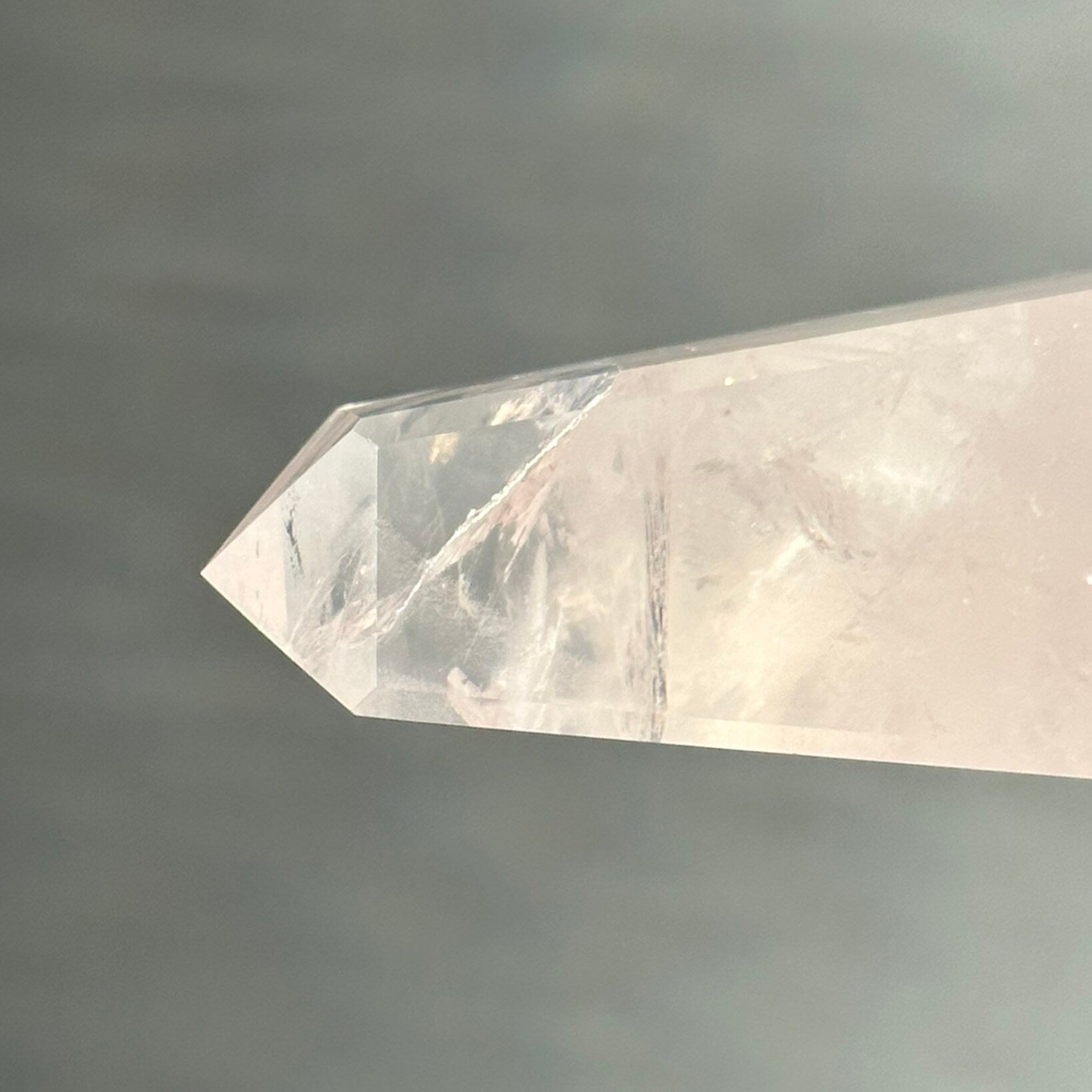 Soft Pink Milky Girasol Obelisk | Quartz Crystal Point | Light Color Tower | Rainbows | Crystal Healing & Meditation Wand