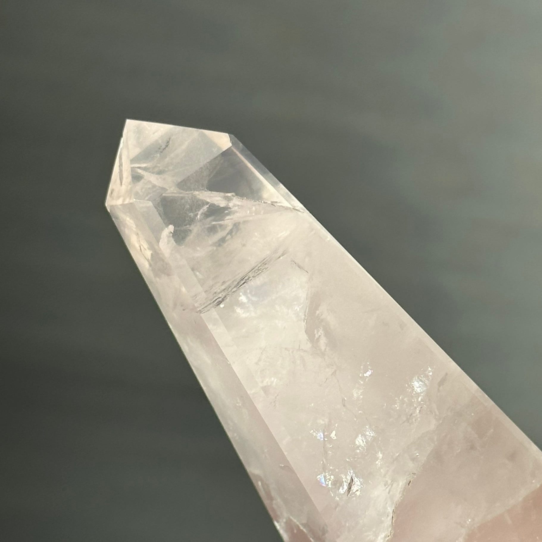 Soft Pink Milky Girasol Obelisk | Quartz Crystal Point | Light Color Tower | Rainbows | Crystal Healing & Meditation Wand