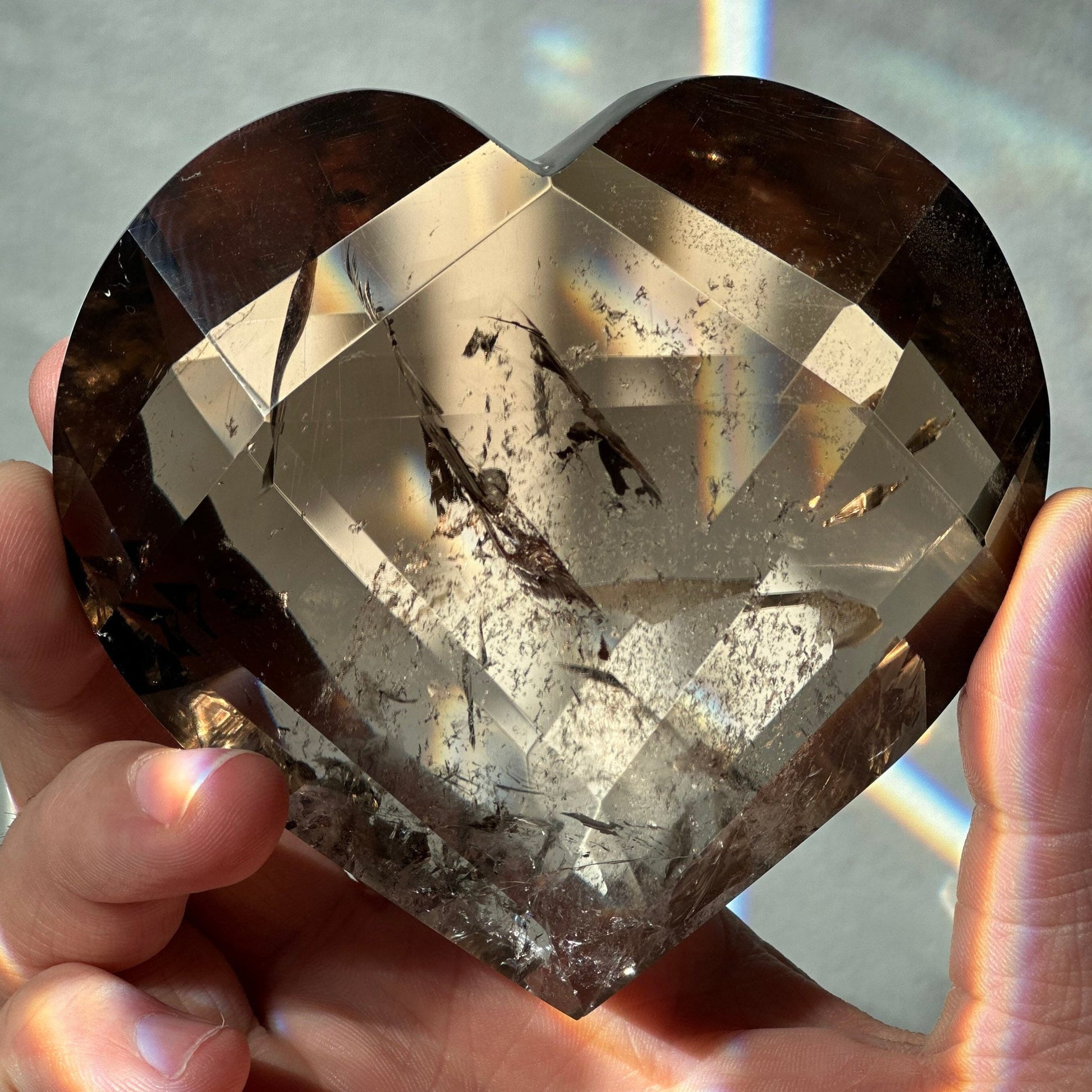 High Quality Smoky Quartz Crystal Heart | Rare Clarity | Hand Carved | Includes Stand | From Brazil | Crystal Healing & Meditation