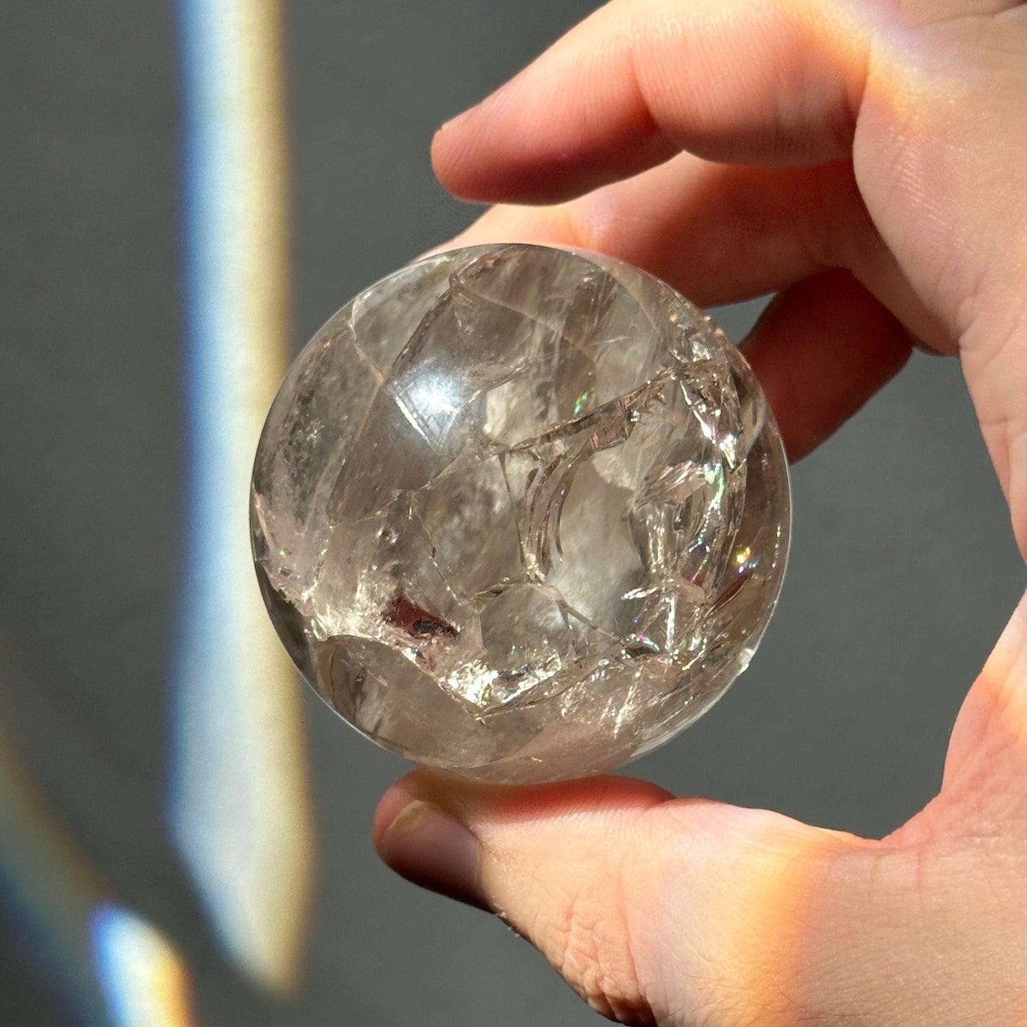 Clear Crackle Quartz Sphere with Strong Rainbows | Super Flashy | Crystal Ball | Meditation & Crystal Healing