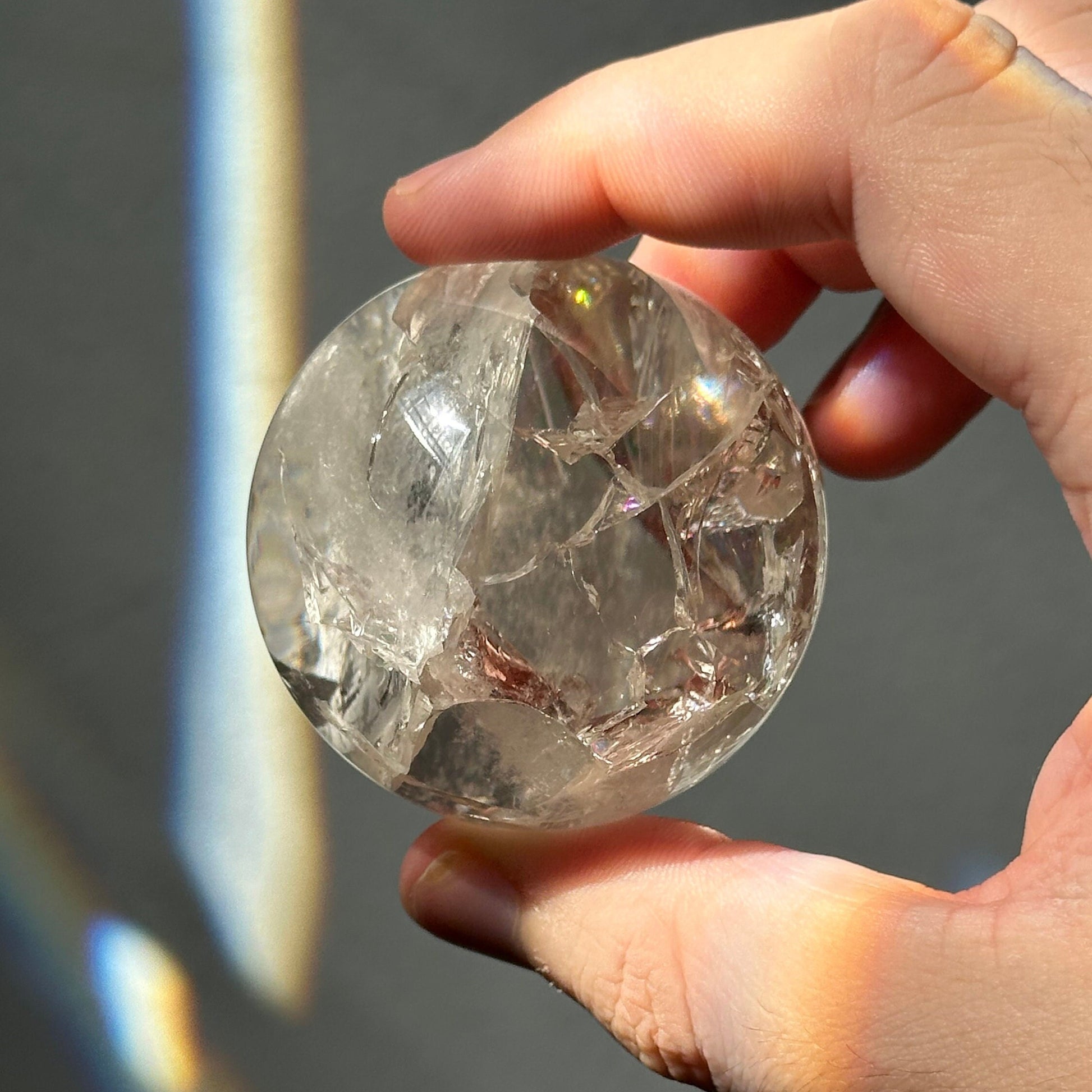 Clear Crackle Quartz Sphere with Strong Rainbows | Super Flashy | Crystal Ball | Meditation & Crystal Healing