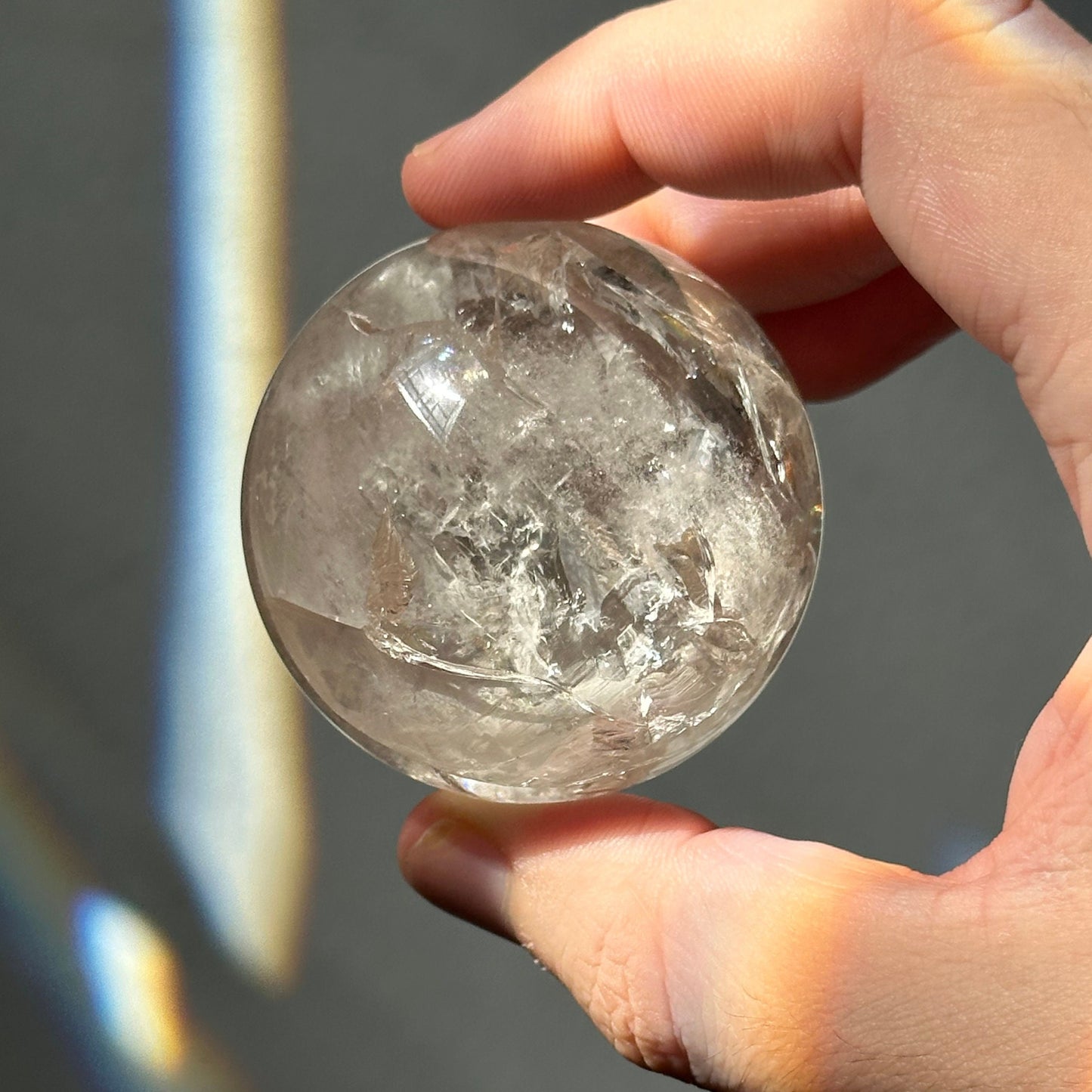 Clear Crackle Quartz Sphere with Strong Rainbows | Super Flashy | Crystal Ball | Meditation & Crystal Healing