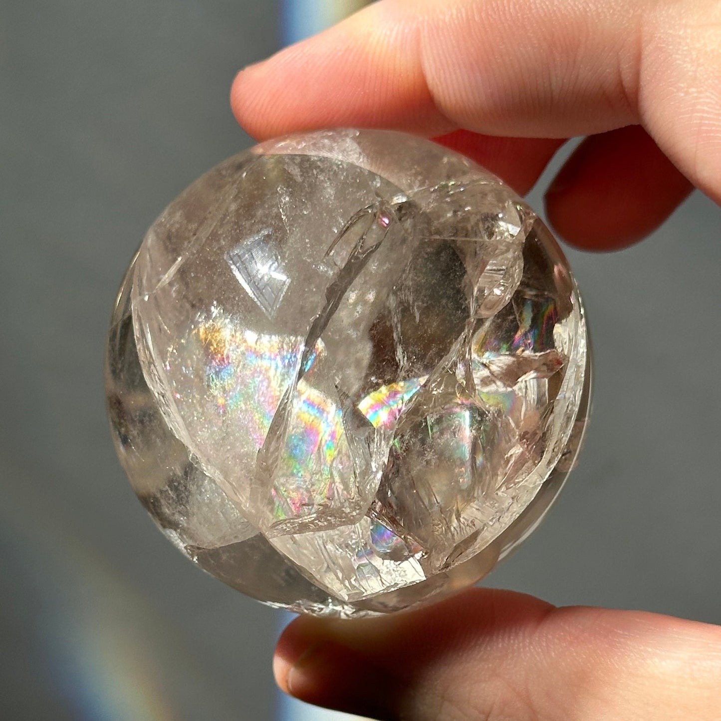 Clear Crackle Quartz Sphere with Strong Rainbows | Super Flashy | Crystal Ball | Meditation & Crystal Healing