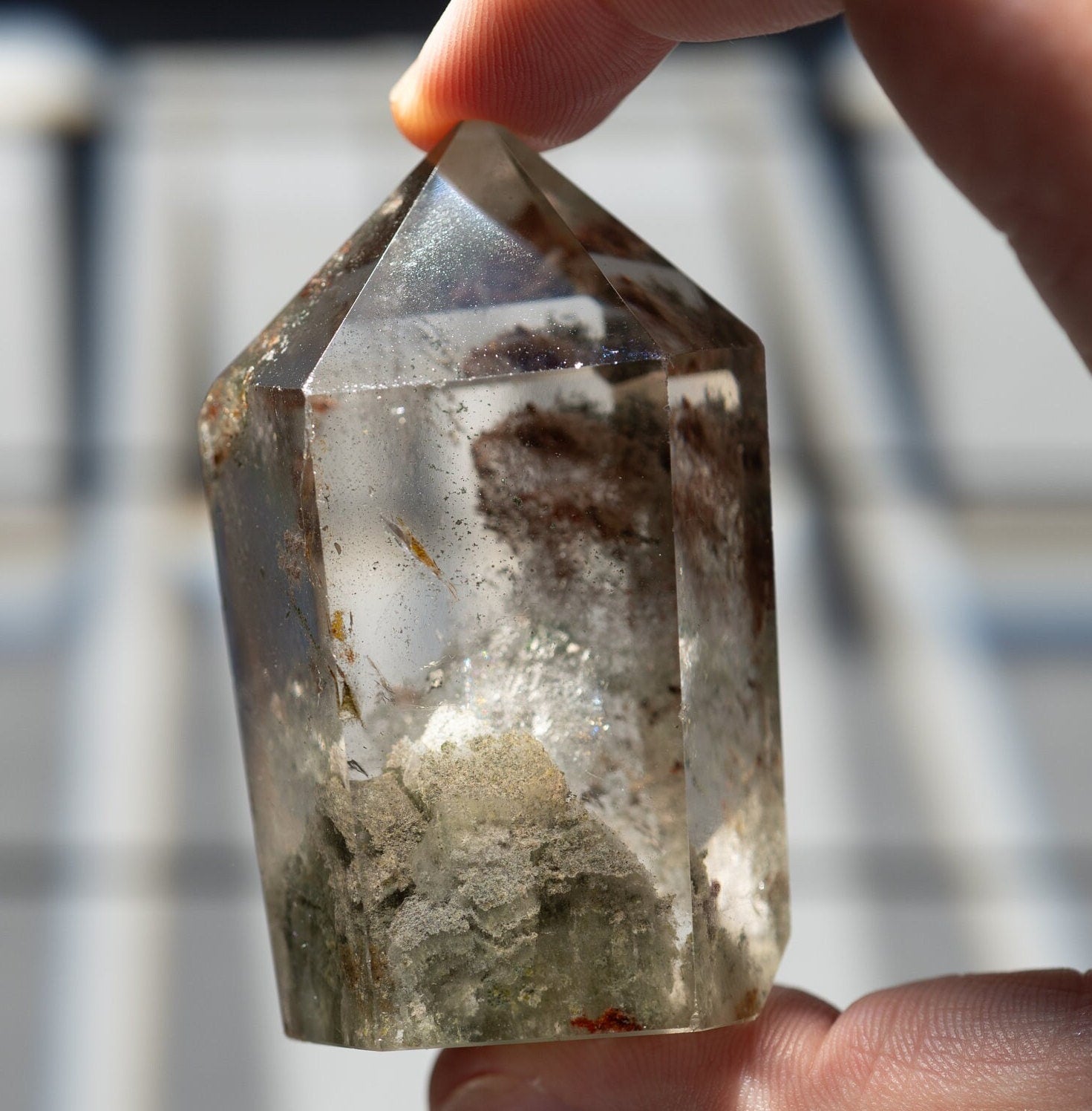 Small Garden Quartz Crystal Tower | Lodolite Crystal | Hand Carved Point | Meditation & Crystal Healing