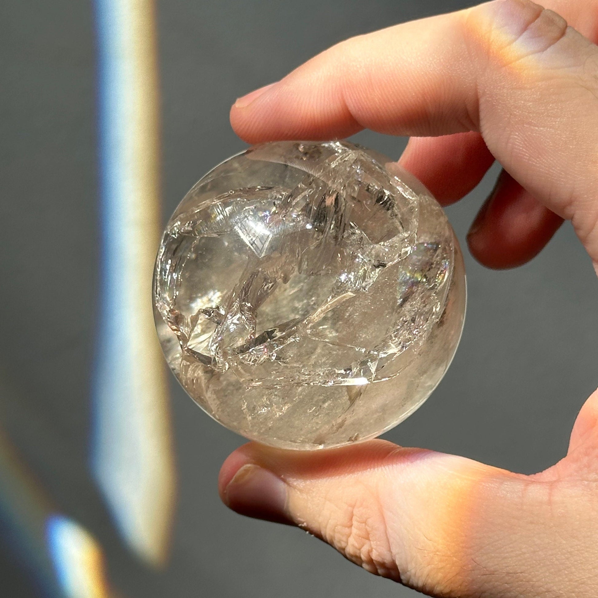 Clear Crackle Quartz Sphere with Strong Rainbows | Super Flashy | Crystal Ball | Meditation & Crystal Healing