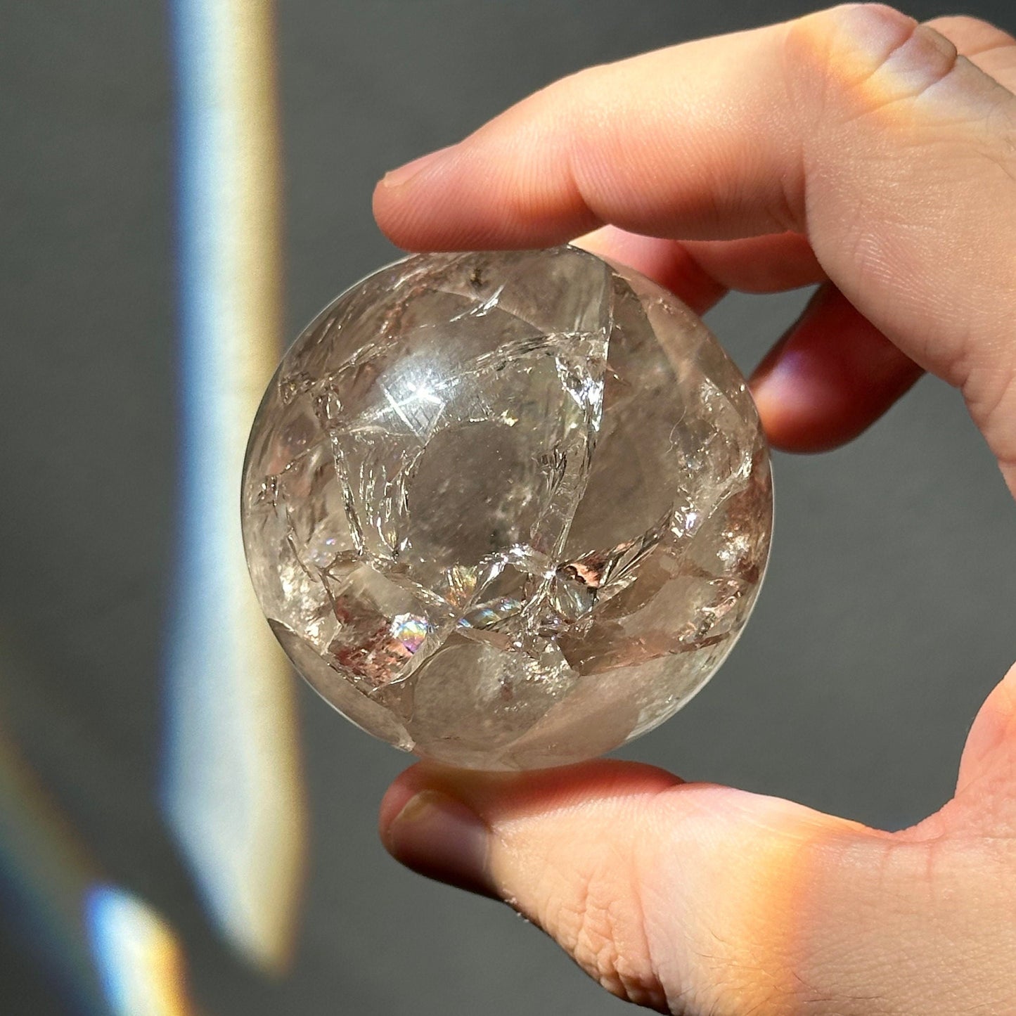 Clear Crackle Quartz Sphere with Strong Rainbows | Super Flashy | Crystal Ball | Meditation & Crystal Healing