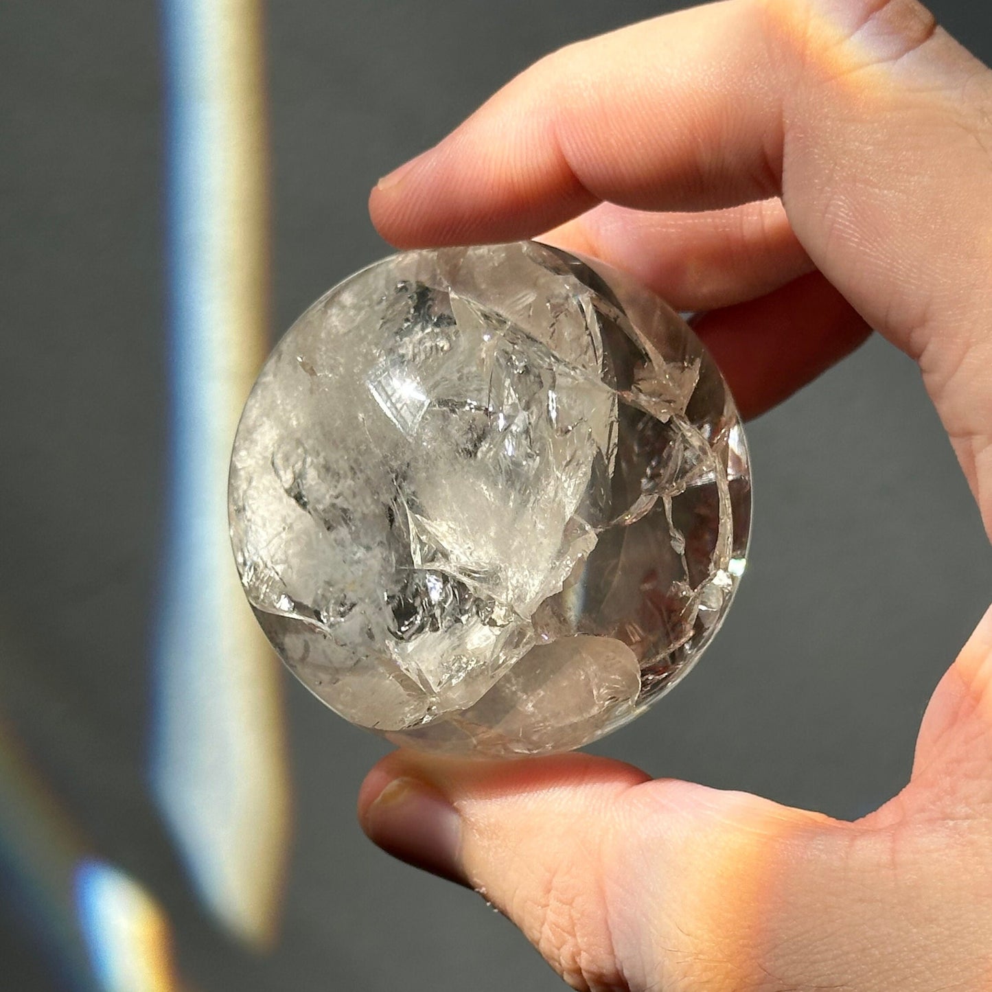 Clear Crackle Quartz Sphere with Strong Rainbows | Super Flashy | Crystal Ball | Meditation & Crystal Healing