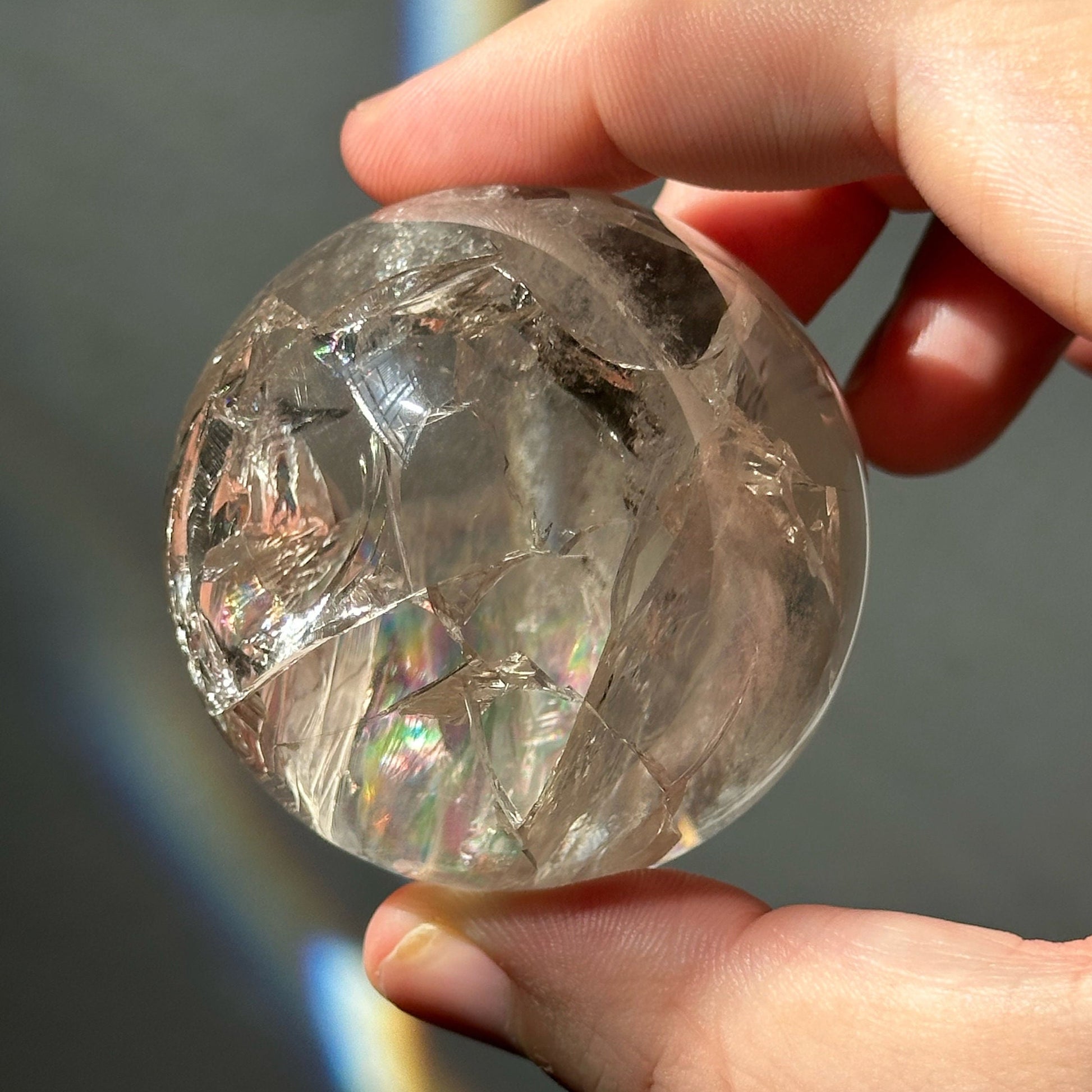 Clear Crackle Quartz Sphere with Strong Rainbows | Super Flashy | Crystal Ball | Meditation & Crystal Healing